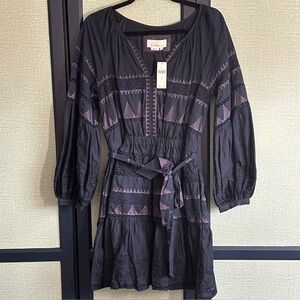 Anthropologie Skye Navy/Purple Embroidered 100% Cotton Mini Dress, NWT, Size M